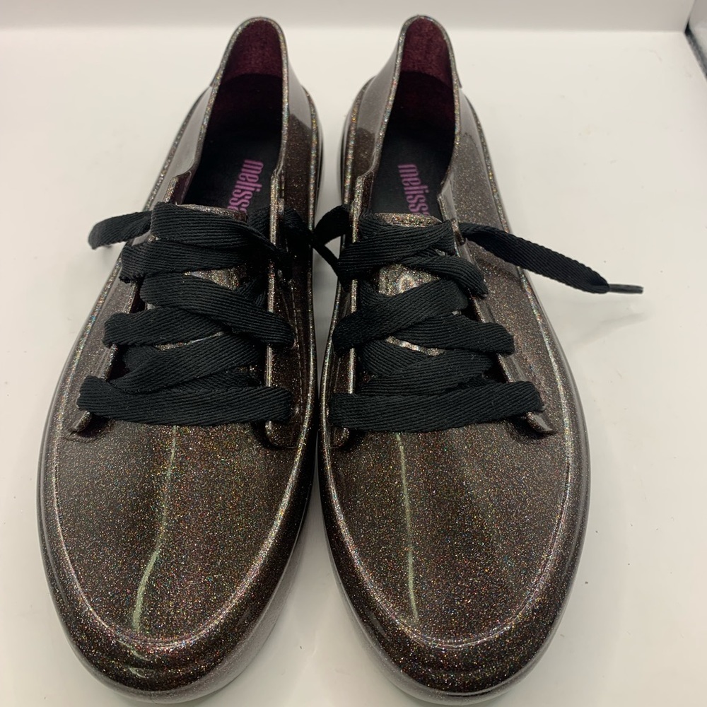 Melissa Ulitsa Black Glitter Jelly Sneaker NWOB size 5 100% real plastic - Picture 2 of 6